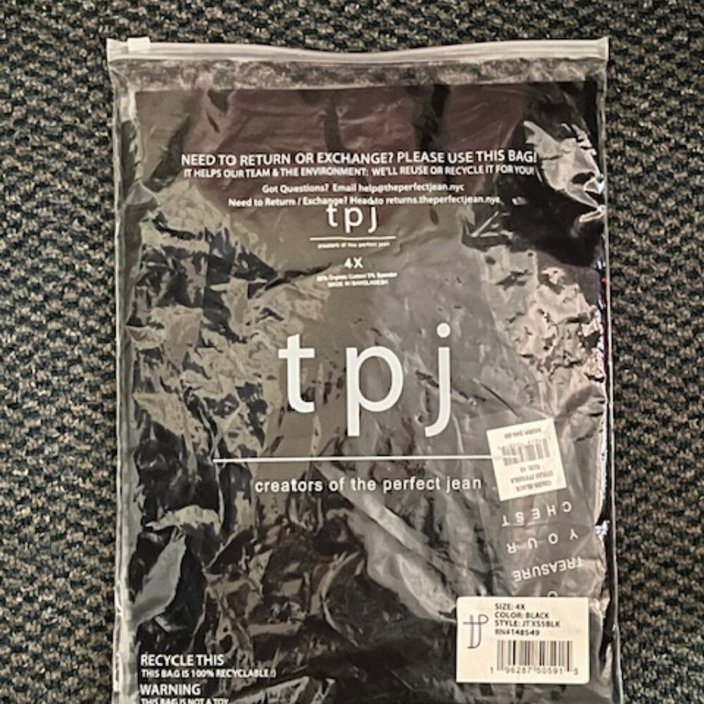 Organic Athletic Fit Crew Neck T-Shirt – Black – Men’s 4XL (Brand New)
